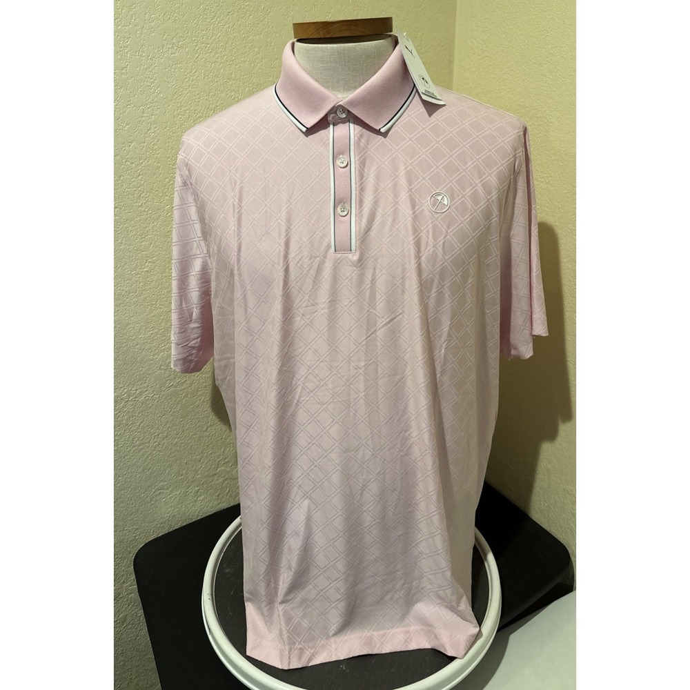 PUMA x Arnold Palmer Mens Golf Polo Tipped Jacquard Shirt Pale Pink Sz XL
